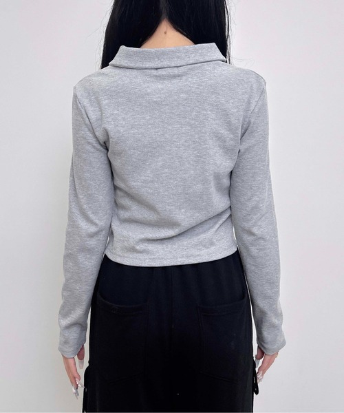 INGNI（イング）の「襟付きジップラメリブ長袖トップス（Tシャツ/カットソー・レディース・ブラウン/ブラック/グレー・M）」の11枚目の写真