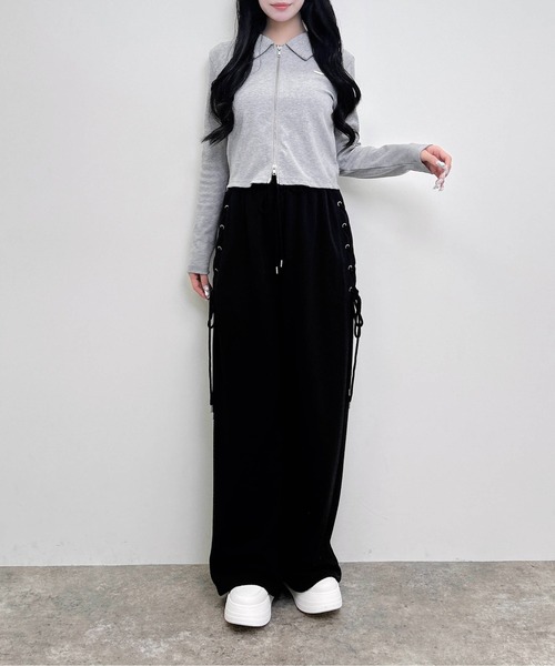 INGNI（イング）の「襟付きジップラメリブ長袖トップス（Tシャツ/カットソー・レディース・ブラウン/ブラック/グレー・M）」の12枚目の写真