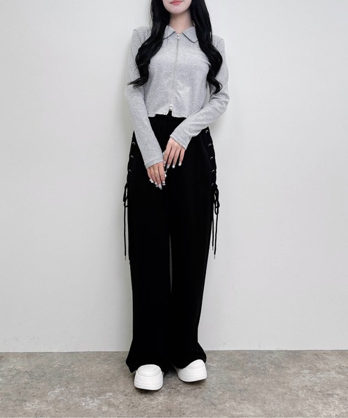 INGNI（イング）の「襟付きジップラメリブ長袖トップス（Tシャツ/カットソー・レディース・ブラウン/ブラック/グレー・M）」の13枚目の写真
