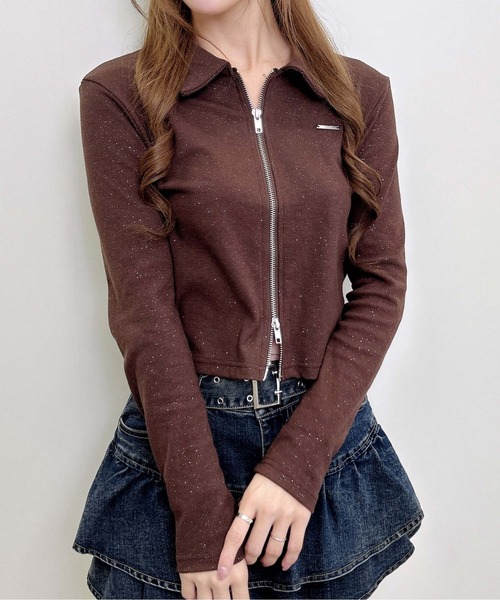 INGNI（イング）の「襟付きジップラメリブ長袖トップス（Tシャツ/カットソー・レディース・ブラウン/ブラック/グレー・M）」の20枚目の写真
