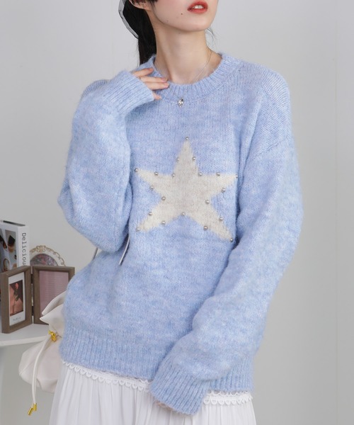 pumpkin port(パンプキンポート)の「星&スタッズ使いニットプルオーバー(ニット/セーター・レディース・ベージュ/ブラウン/グレー/ブルー/アイボリー・M)」の16枚目の写真