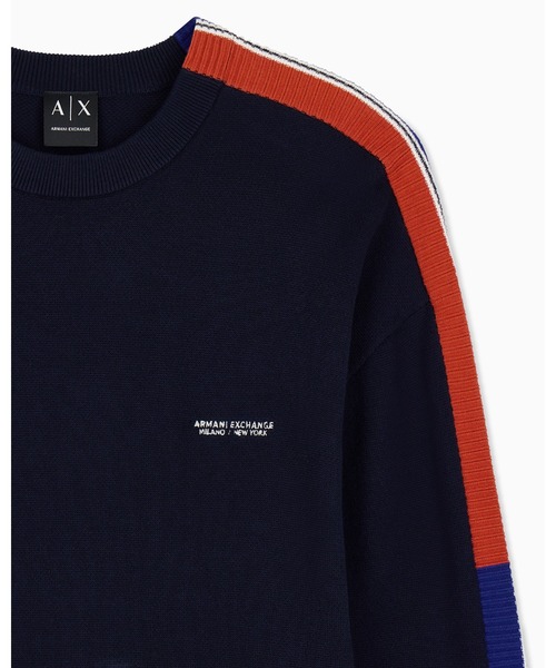 ARMANI EXCHANGE（アルマーニエクスチェンジ）の「【A|X アルマーニ エクスチェンジ】コントラストライン ニットプルオーバー（EC限定カラー含）（ニット/セーター・メンズ・オフホワイト/ダークネイビー・LARGE/SMALL/MEDIUM/X-SMALL/X-LARGE）」の8枚目の写真