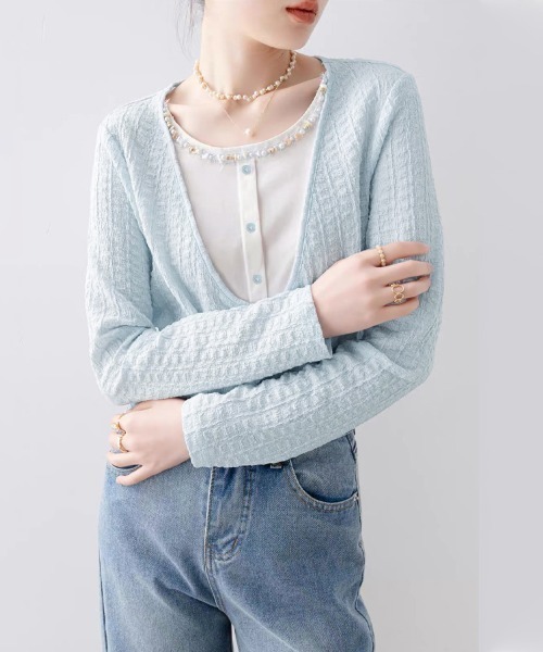 ONEP STAR(ワンピスター)の「ビーズ&パール調装飾長袖プルオーバー(Tシャツ/カットソー・レディース・ライトブルー・MEDIUM/X-LARGE/LARGE)」の9枚目の写真