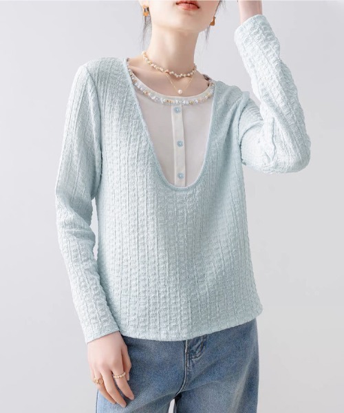 ONEP STAR(ワンピスター)の「ビーズ&パール調装飾長袖プルオーバー(Tシャツ/カットソー・レディース・ライトブルー・MEDIUM/X-LARGE/LARGE)」の10枚目の写真