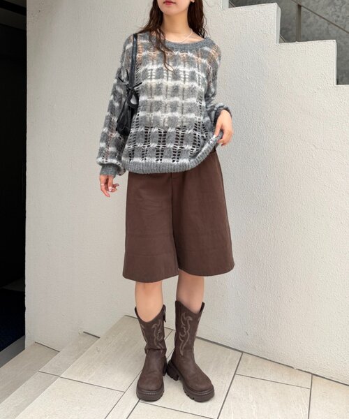 w closet(ダブルクローゼット)の「透かし編みボーダーニット(ニット/セーター・レディース・グレー/ブルー/レッド・FREE)」の13枚目の写真