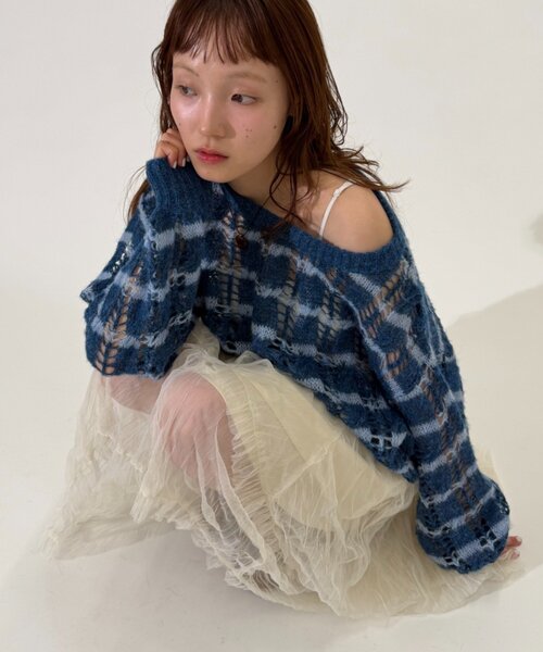 w closet(ダブルクローゼット)の「透かし編みボーダーニット(ニット/セーター・レディース・グレー/ブルー/レッド・FREE)」の16枚目の写真