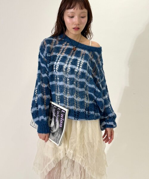 w closet(ダブルクローゼット)の「透かし編みボーダーニット(ニット/セーター・レディース・グレー/ブルー/レッド・FREE)」の18枚目の写真