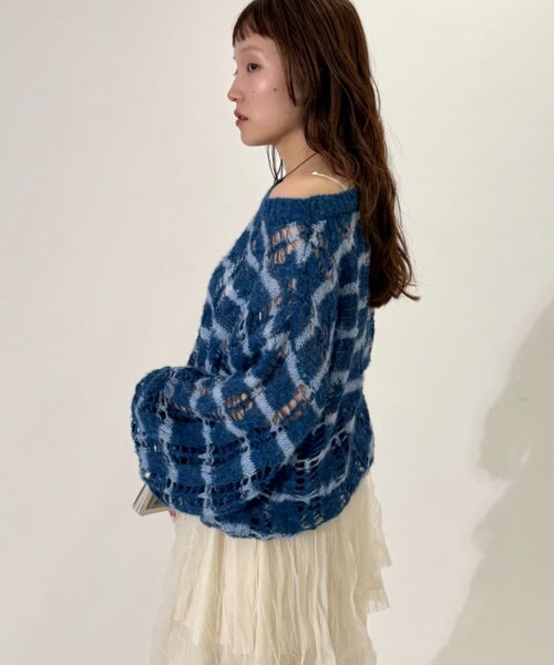 w closet(ダブルクローゼット)の「透かし編みボーダーニット(ニット/セーター・レディース・グレー/ブルー/レッド・FREE)」の19枚目の写真
