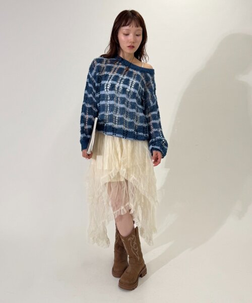w closet(ダブルクローゼット)の「透かし編みボーダーニット(ニット/セーター・レディース・グレー/ブルー/レッド・FREE)」の21枚目の写真