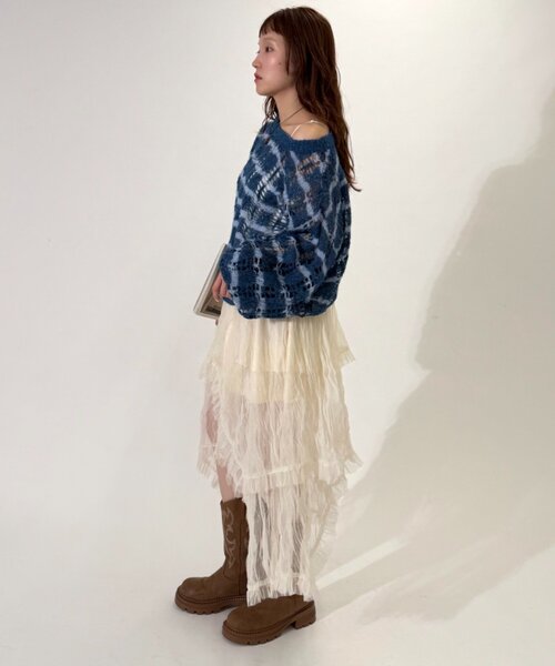 w closet(ダブルクローゼット)の「透かし編みボーダーニット(ニット/セーター・レディース・グレー/ブルー/レッド・FREE)」の22枚目の写真