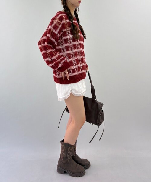 w closet(ダブルクローゼット)の「透かし編みボーダーニット(ニット/セーター・レディース・グレー/ブルー/レッド・FREE)」の8枚目の写真