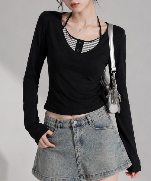 AVYL(アヴィル)の「レース切替リボンレイヤード長袖カットソー(Tシャツ/カットソー・レディース・ブラック/ホワイト・M)」の11枚目の写真