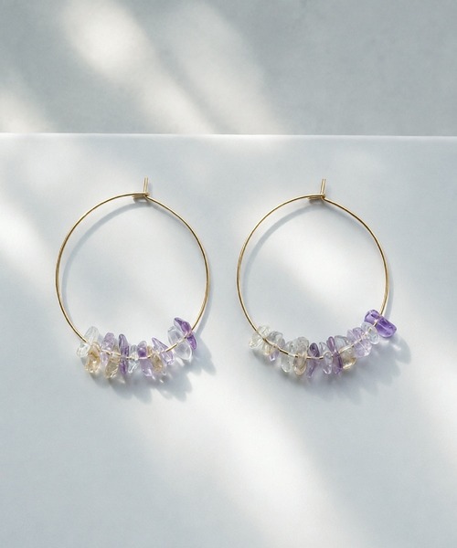 CERCA(チェルカ)の「MILIA/天然石フープピアス 【金属アレルギー対応】(ピアス(両耳用)・レディース・マルチ/パープル/ブラウン/クリア・FREE)」の3枚目の写真