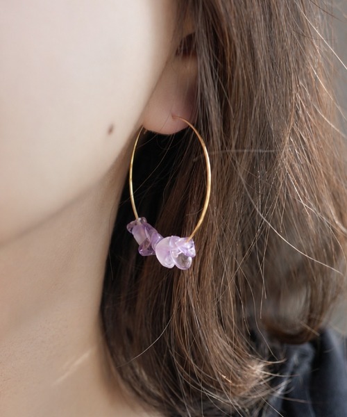 CERCA(チェルカ)の「MILIA/天然石フープピアス 【金属アレルギー対応】(ピアス(両耳用)・レディース・マルチ/パープル/ブラウン/クリア・FREE)」の18枚目の写真