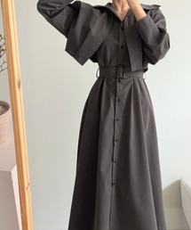 ウエストリボン フェイクレイヤード ワンピース