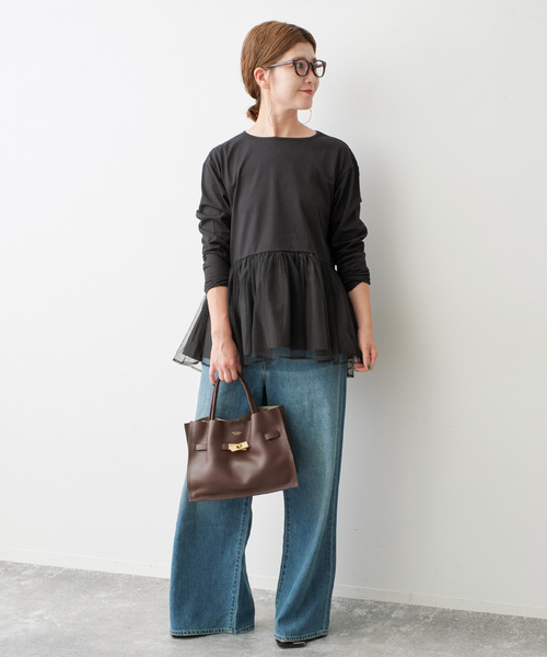 Spick & Span（スピックアンドスパン）の「《追加》チュールコンビフレアプルオーバー（Tシャツ/カットソー・レディース・ブラック/モカ・FREE）」の3枚目の写真