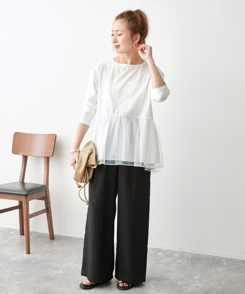 Spick & Span（スピックアンドスパン）の「《追加》チュールコンビフレアプルオーバー（Tシャツ/カットソー・レディース・ブラック/モカ・FREE）」の4枚目の写真