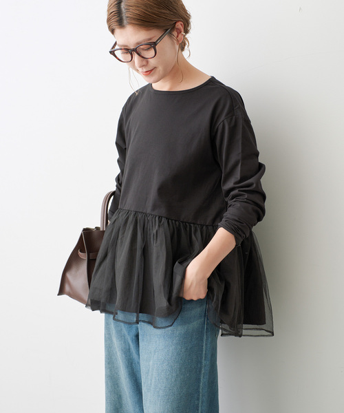 Spick & Span（スピックアンドスパン）の「《追加》チュールコンビフレアプルオーバー（Tシャツ/カットソー・レディース・ブラック/モカ・FREE）」の7枚目の写真