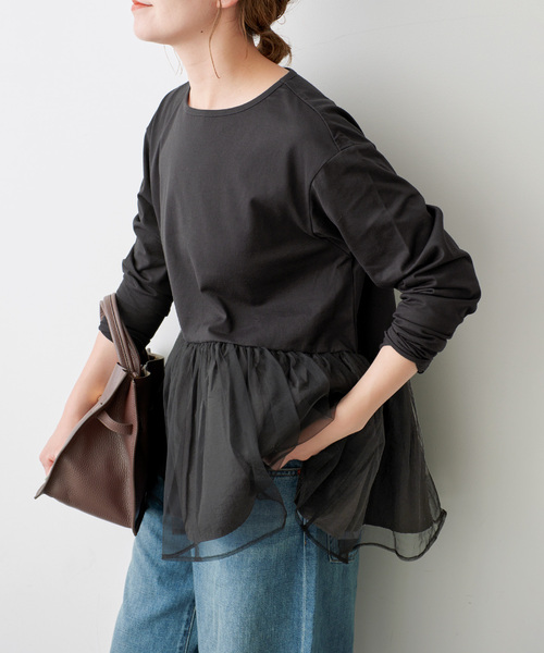 Spick & Span（スピックアンドスパン）の「《追加》チュールコンビフレアプルオーバー（Tシャツ/カットソー・レディース・ブラック/モカ・FREE）」の8枚目の写真