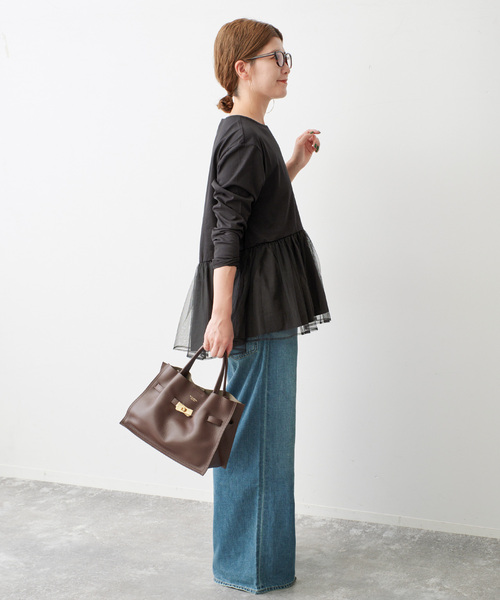 Spick & Span（スピックアンドスパン）の「《追加》チュールコンビフレアプルオーバー（Tシャツ/カットソー・レディース・ブラック/モカ・FREE）」の11枚目の写真