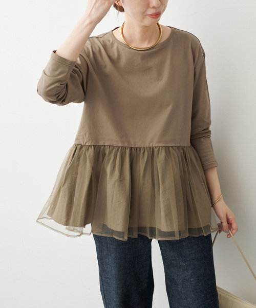 Spick & Span（スピックアンドスパン）の「《追加》チュールコンビフレアプルオーバー（Tシャツ/カットソー・レディース・ブラック/モカ・FREE）」の19枚目の写真