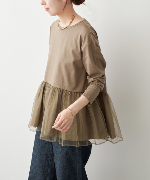Spick & Span（スピックアンドスパン）の「《追加》チュールコンビフレアプルオーバー（Tシャツ/カットソー・レディース・ブラック/モカ・FREE）」の20枚目の写真