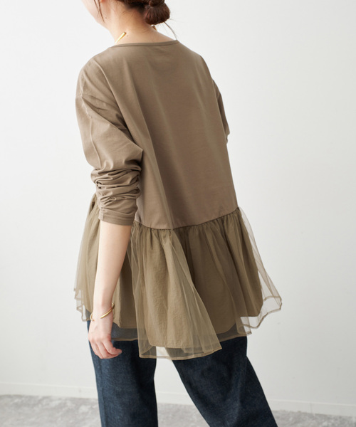 Spick & Span（スピックアンドスパン）の「《追加》チュールコンビフレアプルオーバー（Tシャツ/カットソー・レディース・ブラック/モカ・FREE）」の21枚目の写真