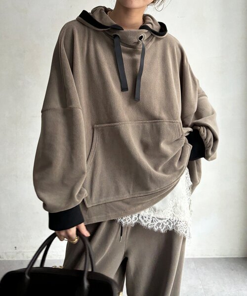 DouDou（ドゥドゥ）の「【WEB限定/セットアップ可能】フリースフーディー（Tシャツ/カットソー・レディース・グレイッシュベージュ/ホワイト系その他・FREE）」の22枚目の写真