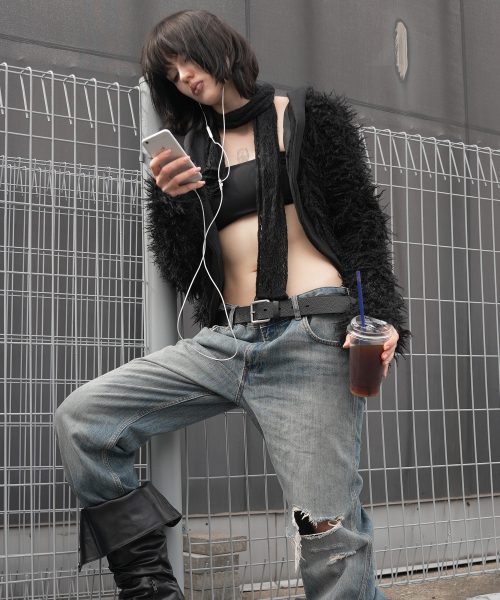 FANCY CLUB(ファンシークラブ)の「リブフードファーコートカーディガン (ブラック) F26ZA504(カーディガン/ボレロ・レディース・その他・FREE)」の3枚目の写真