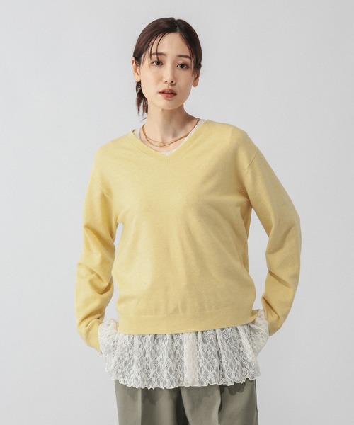 GLOBAL WORK(グローバルワーク)の「カシミヤタッチVネックプルオーバー/ 758522PO(ニット/セーター・レディース・マスタード/ライトグレー/ライトピンク/ホワイト/ネイビー・SMALL/LARGE/MEDIUM/X-SMALL/X-LARGE)」の15枚目の写真