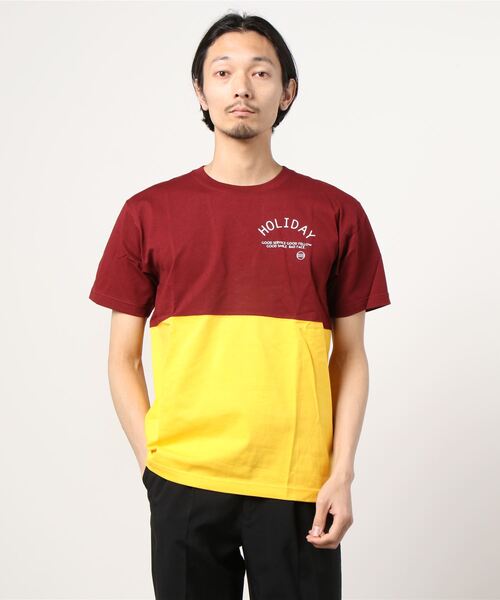 NOT RIGID(ノットリジット)の「【TURN OVER A NEW LEAF】バイカラーTシャツ(Tシャツ/カットソー・メンズ・ワイン/レッド/ブラック/ブルー/ネイビー/イエロー・LARGE/SMALL/MEDIUM)」の6枚目の写真