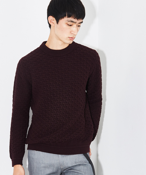 STUDIOUS(ステュディオス)の「リンクスジャガードニット(ニット/セーター・メンズ・ブラック/ワイン・1/2/3)」の2枚目の写真