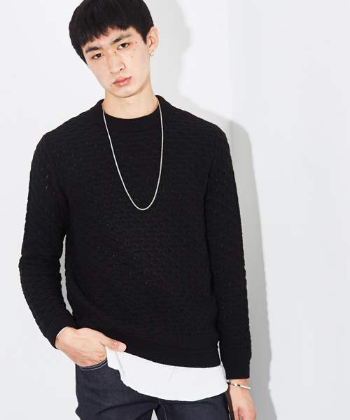 STUDIOUS(ステュディオス)の「リンクスジャガードニット(ニット/セーター・メンズ・ブラック/ワイン・1/2/3)」の1枚目の写真