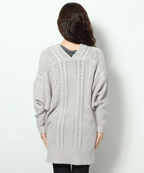 Andemiu（アンデミュウ）の「ケーブルニットカーディガン736718（カーディガン/ボレロ・レディース・ライトグレー/アイボリー/カーキ・FREE）」の8枚目の写真