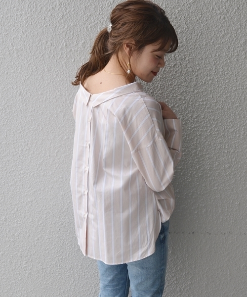 SHIPS（シップス）の「バックボタンビッグシャツ（シャツ/ブラウス・レディース・ベージュ/ライトホワイト/ピンク・ONE SIZE）」の15枚目の写真