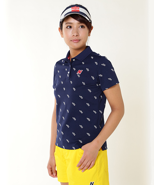 New Balance Golf(ニューバランスゴルフ)の「【new balance golf】シューズモノグラム半袖ポロシャツ (WOMENS METRO)(ポロシャツ)」|ネイビー