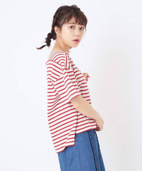 OLIVE des OLIVE（オリーブデオリーブ）の「ボーダースクエアネックT（Tシャツ/カットソー・レディース・レッド/ネイビー/ベージュ・FREE）」の15枚目の写真