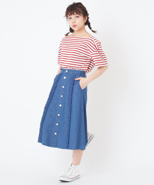 OLIVE des OLIVE（オリーブデオリーブ）の「ボーダースクエアネックT（Tシャツ/カットソー・レディース・レッド/ネイビー/ベージュ・FREE）」の9枚目の写真