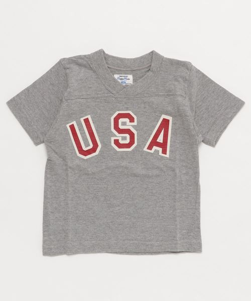 DUBBLEWORKS(ダブルワークス)の「DUBBLEWORKS/ダブルワークス USA/スラブ フットボールTee【日本製】(Tシャツ/カットソー・キッズ・オレンジ系その他/オフホワイト/ブルー/杢グレー・92cm/100cm/110cm/120cm)」の2枚目の写真