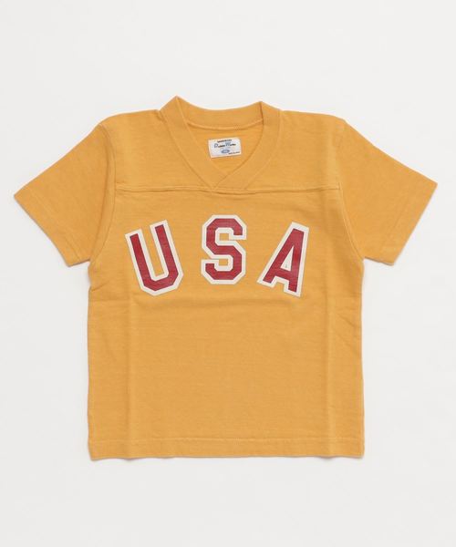 DUBBLEWORKS(ダブルワークス)の「DUBBLEWORKS/ダブルワークス USA/スラブ フットボールTee【日本製】(Tシャツ/カットソー・キッズ・オレンジ系その他/オフホワイト/ブルー/杢グレー・92cm/100cm/110cm/120cm)」の4枚目の写真