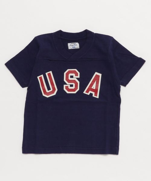 DUBBLEWORKS(ダブルワークス)の「DUBBLEWORKS/ダブルワークス USA/スラブ フットボールTee【日本製】(Tシャツ/カットソー・キッズ・オレンジ系その他/オフホワイト/ブルー/杢グレー・92cm/100cm/110cm/120cm)」の3枚目の写真