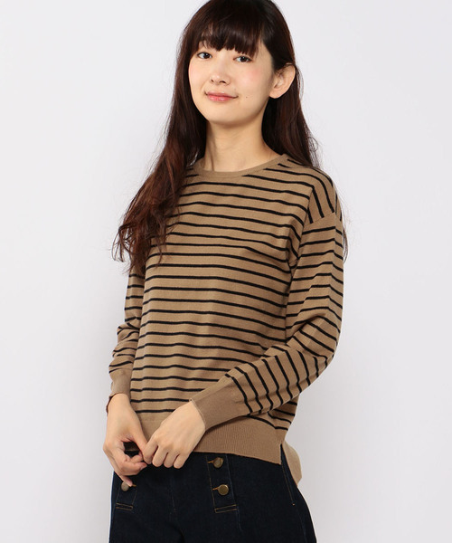 Petit Honfleur（プチオンフルール）の「クルーネックボーダーニットプルオーバー（ニット/セーター・レディース・ホワイト/ブラック/ベージュ・M size/L size）」の3枚目の写真