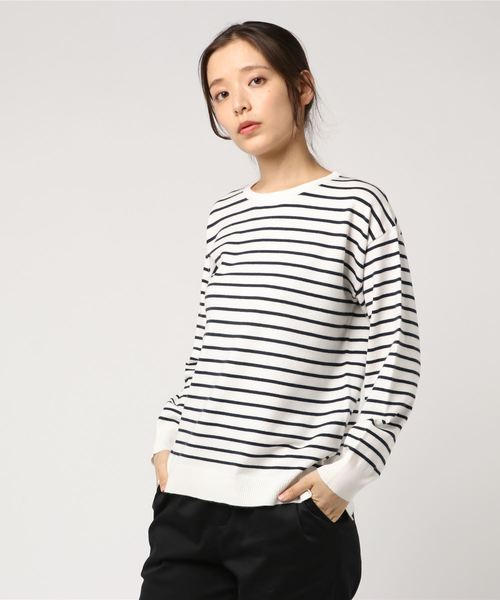 Petit Honfleur（プチオンフルール）の「クルーネックボーダーニットプルオーバー（ニット/セーター・レディース・ホワイト/ブラック/ベージュ・M size/L size）」の6枚目の写真