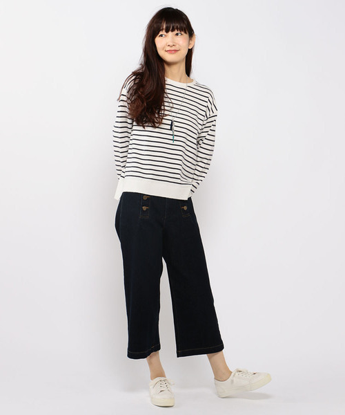 Petit Honfleur（プチオンフルール）の「クルーネックボーダーニットプルオーバー（ニット/セーター・レディース・ホワイト/ブラック/ベージュ・M size/L size）」の15枚目の写真