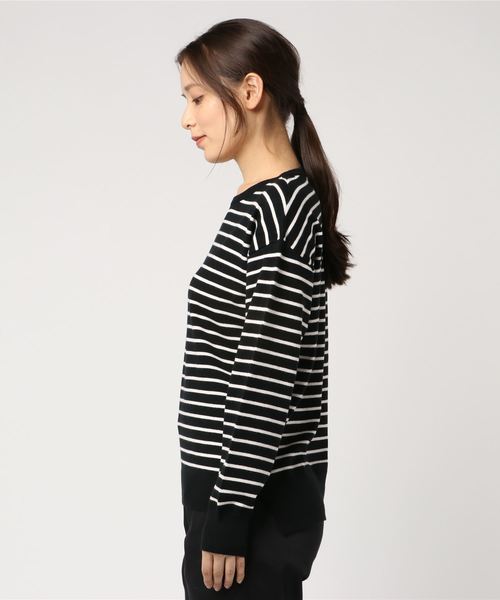 Petit Honfleur（プチオンフルール）の「クルーネックボーダーニットプルオーバー（ニット/セーター・レディース・ホワイト/ブラック/ベージュ・M size/L size）」の4枚目の写真