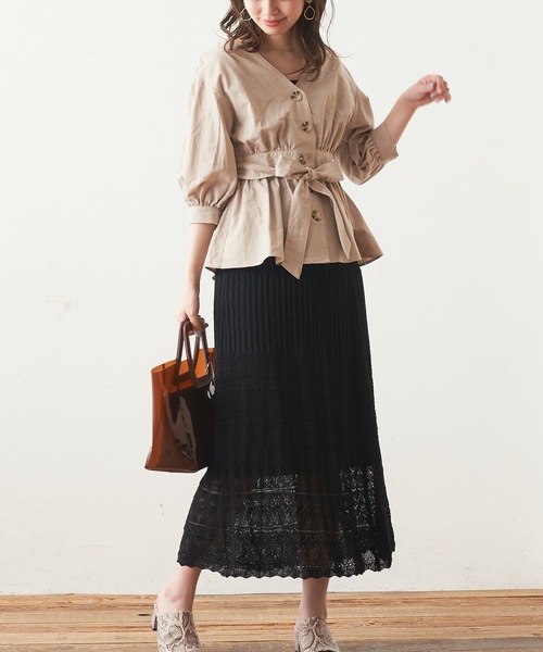 natural couture（ナチュラルクチュール）の「透かし柄ロングフレアスカート（スカート・レディース・ブラック/ベージュ/オフホワイト/オレンジ・FREE）」の20枚目の写真