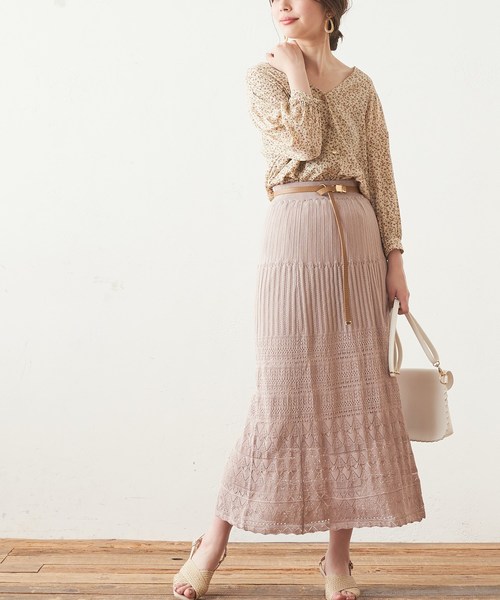 natural couture（ナチュラルクチュール）の「透かし柄ロングフレアスカート（スカート・レディース・ブラック/ベージュ/オフホワイト/オレンジ・FREE）」の14枚目の写真