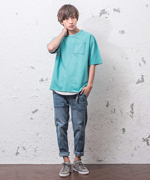 MinoriTY（マイノリティ）の「変な色ポケットビッグTシャツ（Tシャツ/カットソー・メンズ・ブルーグレー/ベージュ/ブルー系その他/ブラウン/グレー/マスタード/ピンク・L/M）」の13枚目の写真