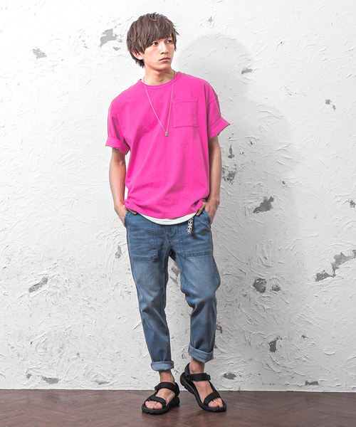 MinoriTY（マイノリティ）の「変な色ポケットビッグTシャツ（Tシャツ/カットソー・メンズ・ブルーグレー/ベージュ/ブルー系その他/ブラウン/グレー/マスタード/ピンク・L/M）」の14枚目の写真