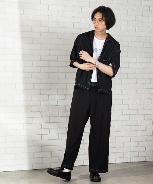 WEGO（ウィゴー）の「WEGO/【セットアップ対応商品】ステッチワイドパンツ（スラックス・メンズ・ブラック/ベージュ・MEDIUM/LARGE）」の3枚目の写真